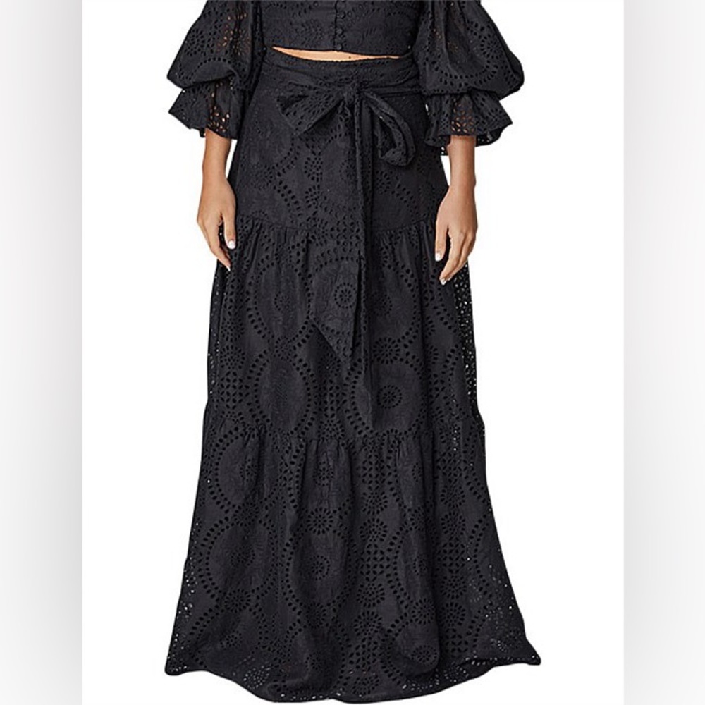 Asilio Linen Broderie Black Skirt & Crop Top Set Size AU 10 / US 6‎ NWT
